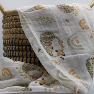 Muslin Cloth Baby Blanket / Swaddle Hedgehog and Rainbow