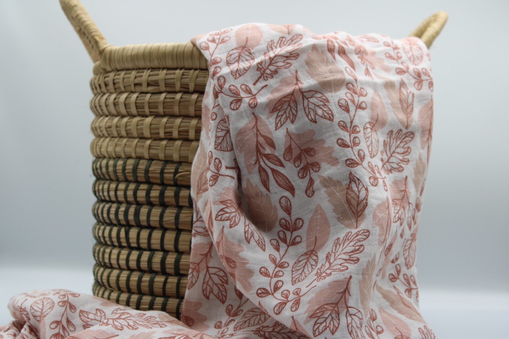 Muslin Cloth Baby Blanket / Swaddle Pink Leaves
