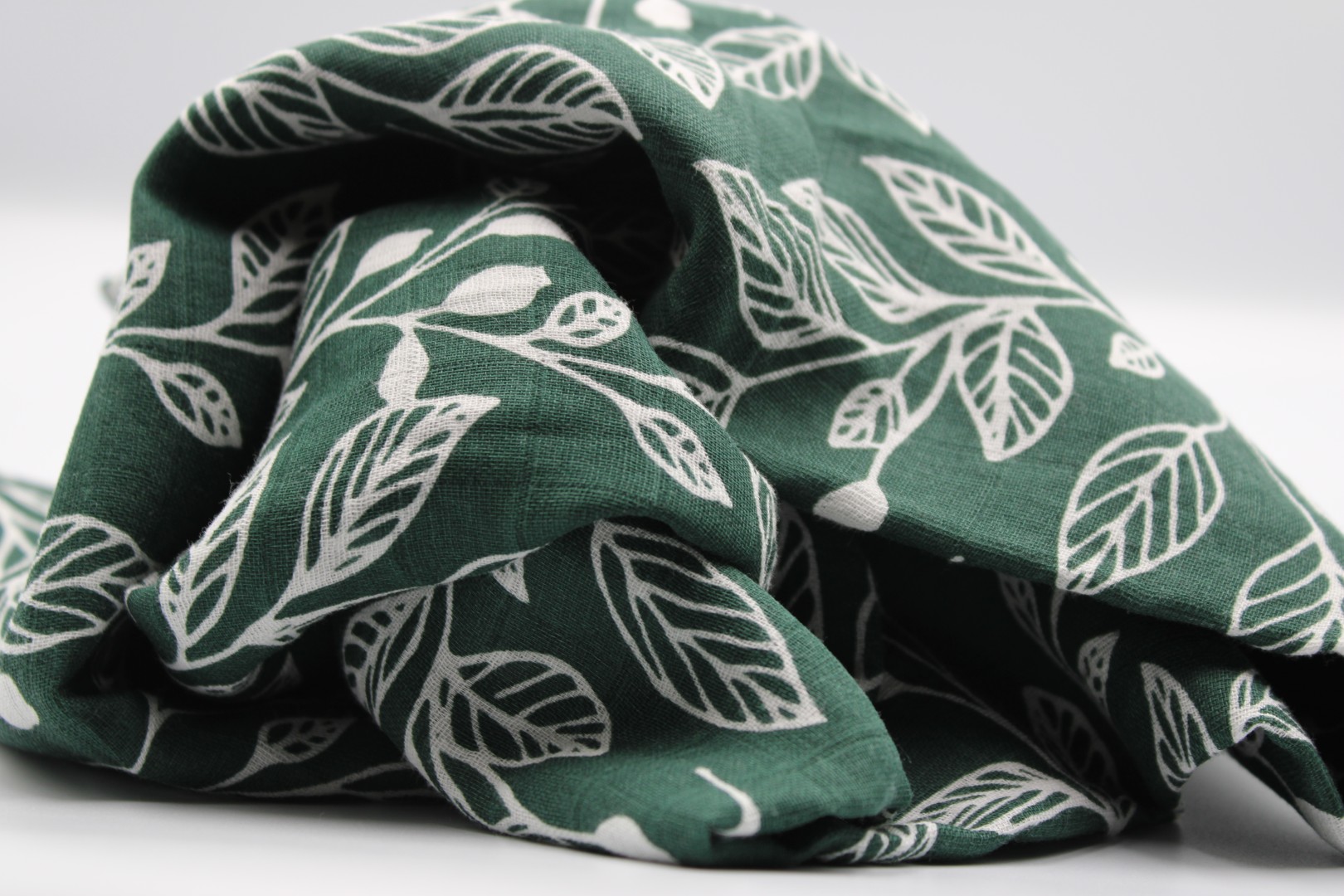 Muslin Cloth Baby Blanket Swaddle / Green with Leaves