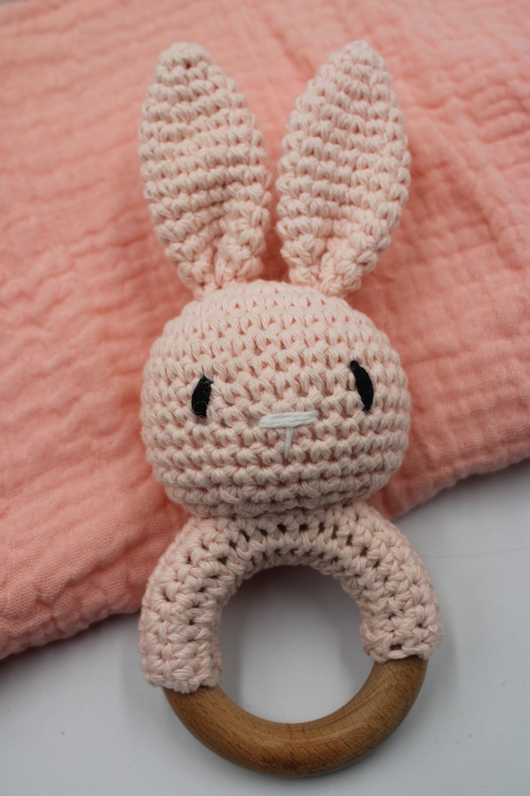Crochet Bunny Rattle Pink - Image 2
